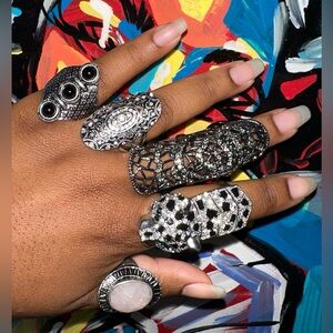 Torrid Rings Black & Silver Jaguar Black Spider Web Hinge Rings Set of 5 Size 11